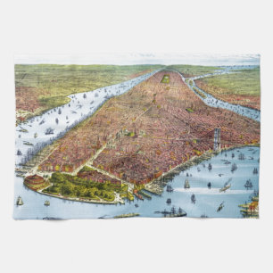 Vintage bildhafte Karte von New York City (1879) Geschirrtuch