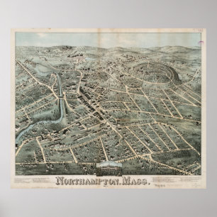 Vintage bildhafte Karte von Northampton MA (1875) Poster