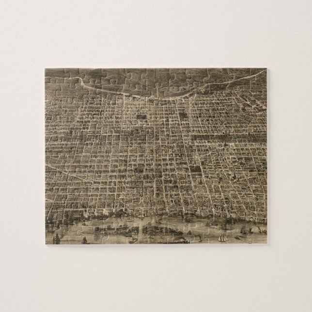 Vintage bildhafte Karte von Philadelphia (1872) Puzzle (Horizontal)