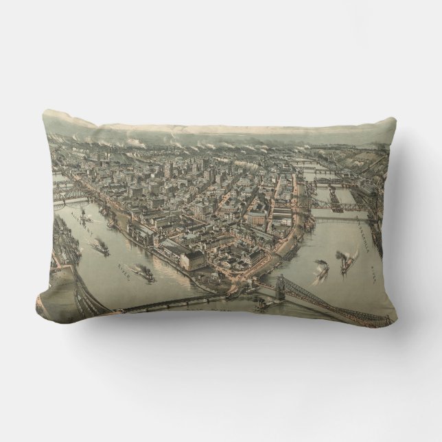 Vintage bildhafte Karte von Pittsburgh (1902) Lendenkissen (Vorderseite)