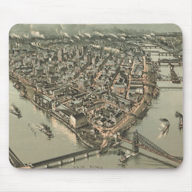 Vintage bildhafte Karte von Pittsburgh (1902) Mousepad (Vorne)
