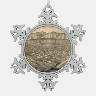 Vintage bildhafte Karte von Santa Barbara CA Schneeflocken Zinn-Ornament