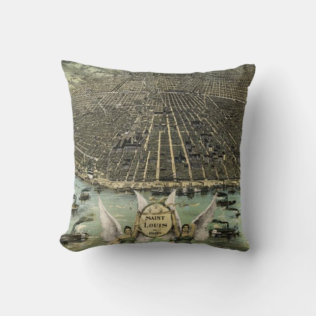 Vintage bildhafte Karte von St. Louis (1896) Kissen (Vorderseite)
