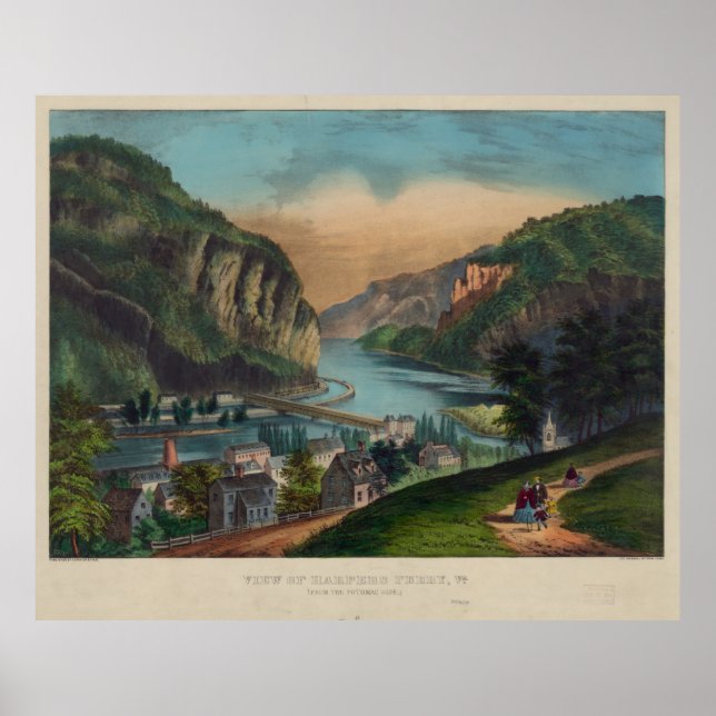 Vintage bildliche Darstellung von Harpers Ferry WV Poster (Vorne)