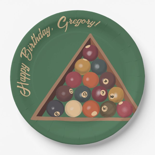 Vintage Billard-Balls - Geeigneter Billardtisch Pappteller (Vorderseite)