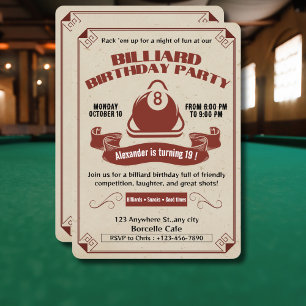 Vintage-Billard-Geburtstagseinladung Pool-Thema Einladung