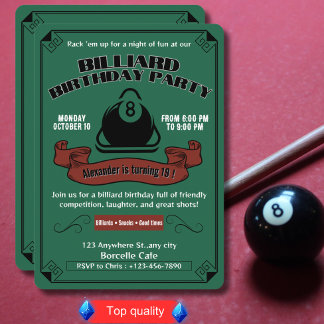 Vintage-Billard-Geburtstagsfeier-Pool-Thema Grün Einladung