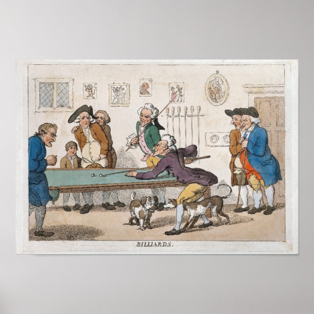 Vintage Billards drucken Frühkaricatures Poster (Vorne)