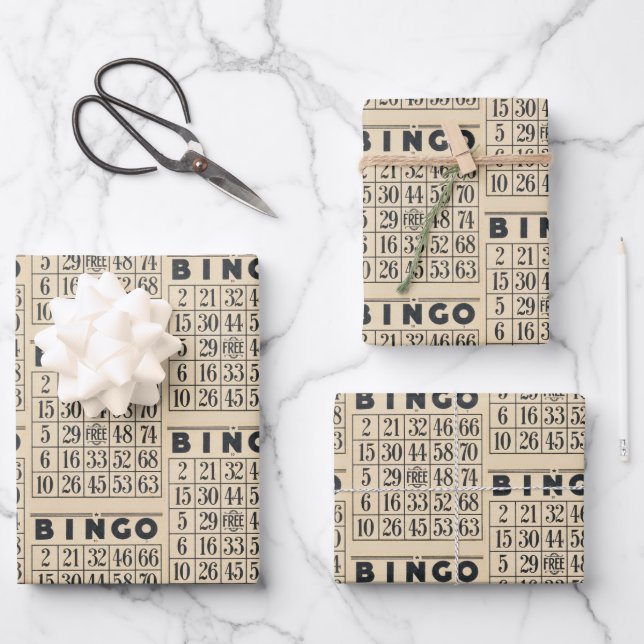 Vintage Bingokarte Geschenkpapier Set (Vorderseite)