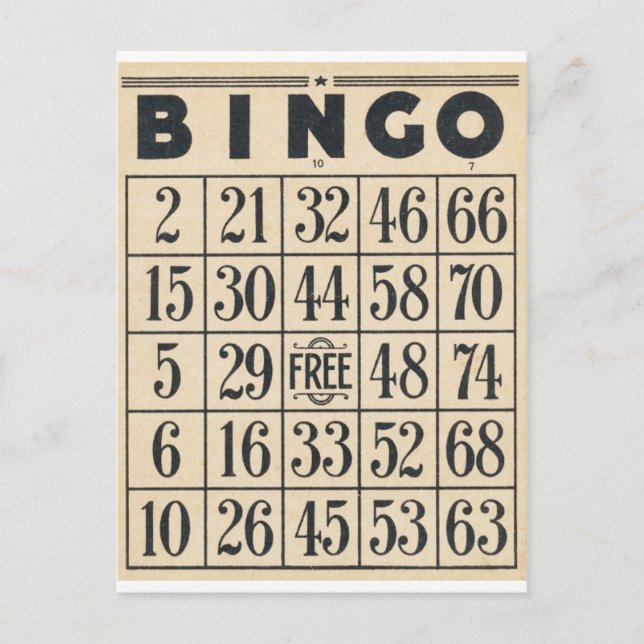Vintage Bingokarte Postkarte (Vorderseite)