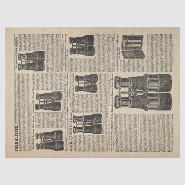 Vintage Binokatalogseite Seidenpapier (Vorderseite)