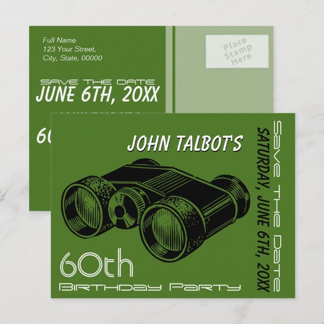 Vintage Binokulare 60. Geburtstag Save the Date Ankündigungspostkarte (Vorne/Hinten)