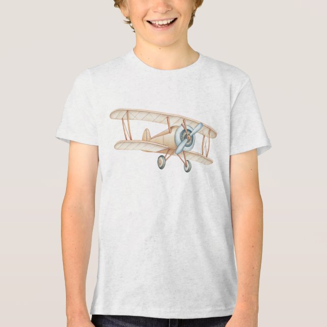 Vintage Biplane Airplane Illustration Tri-Blend Shirt (Vorderseite)