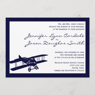 Vintage Biplane Aviator Blue Wedding Einladungen