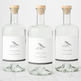 Vintage Bird Black and White Wedding Alkoholflaschenetikett