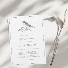 Vintage Bird Black and White Wedding Einladung
