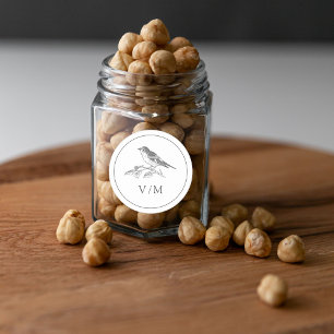 Vintage Bird Black and White Wedding Runder Aufkleber