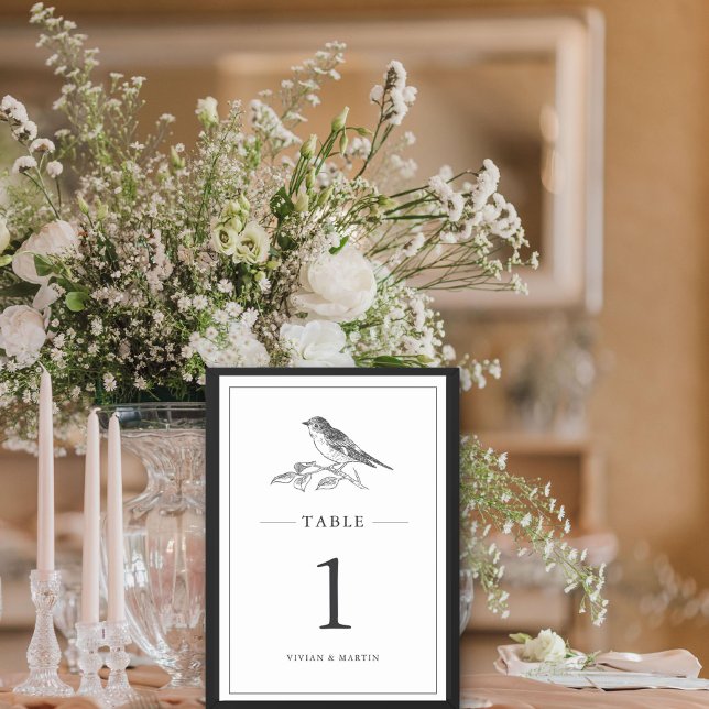 Vintage Bird Black and White Wedding Tischnummer (Von Creator hochgeladen)