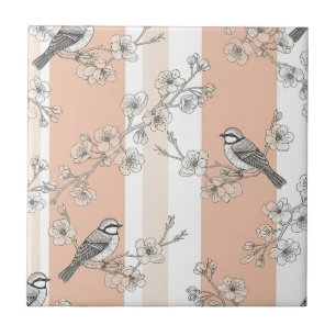 Vintage Bird Blossom Toile Streifen (10) Fliese