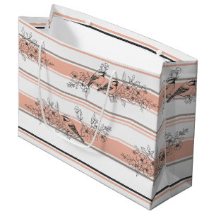 Vintage Bird Blossom Toile Streifen (12) Große Geschenktüte