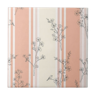 Vintage Bird Blossom Toile Streifen (13) Fliese