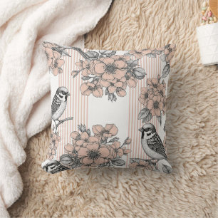 Vintage Bird Blossom Toile Streifen (1) Kissen