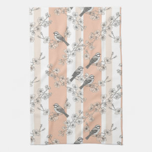 Vintage Bird Blossom Toile Streifen (4) Geschirrtuch