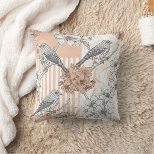 Vintage Bird Blossom Toile Streifen (4) Kissen