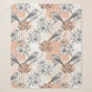 Vintage Bird Blossom Toile Streifen (5) Sherpadecke
