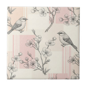 Vintage Bird Blossom Toile Streifen (7) Fliese