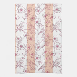 Vintage Bird Blossom Toile Streifen (8) Geschirrtuch