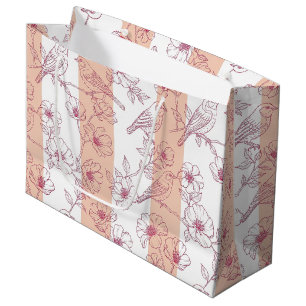 Vintage Bird Blossom Toile Streifen (8) Große Geschenktüte