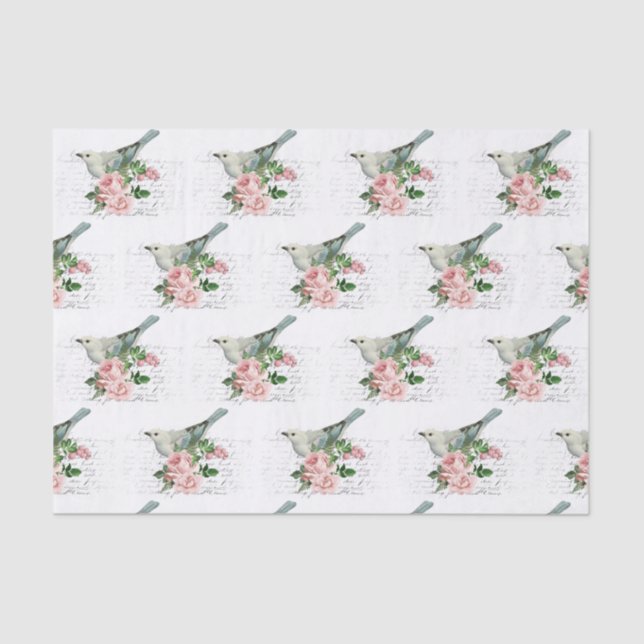 Vintage Bird & Pink Blume - Briefpapier Seidenpapier (Vorderseite)