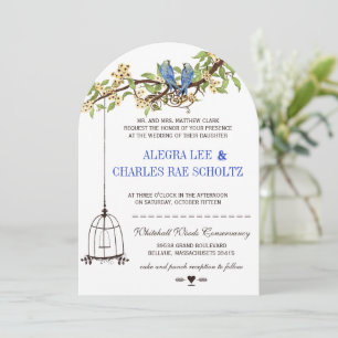 Vintage Bird Royal Blau Kirschblüten Hochzeit Einladung
