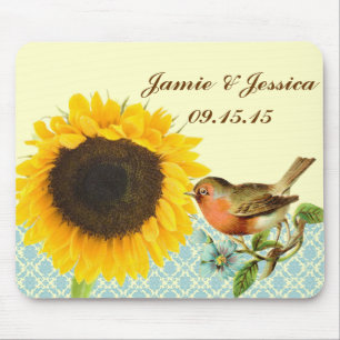 Vintage Bird Sonnenblume Mauspad