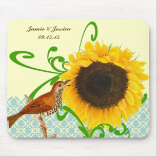Vintage Bird Sonnenblume Mauspad