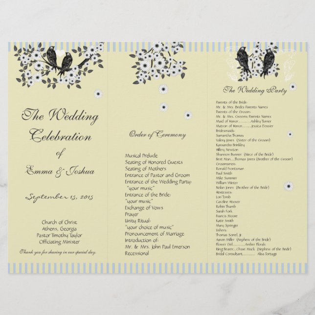 Vintage Bird White Daisy Branch TriFold Programm (Vorderseite)