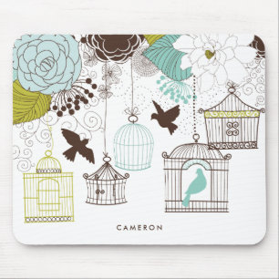 Vintage Birdcages Floral Personalisiert Mousepad