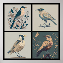 vintage birds 4/4 all in one poster