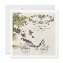 Vintage Birds- & Carriage Burlap Texture Wedding
