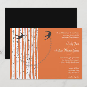 Vintage Birds Coral Rose Birkenbaum Hochzeits-Einl Einladung