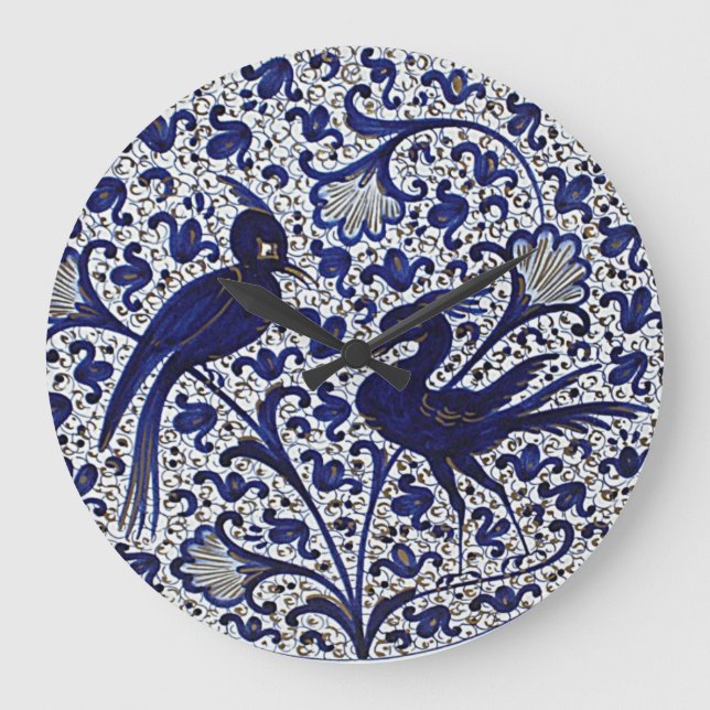 Vintage Birds im italienischen Stil Große Wanduhr (Vorderseite)
