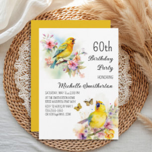 Vintage Birds Kanarienvögel Blumen 60. Geburtstag Einladung