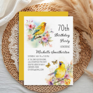 Vintage Birds Kanarienvögel Blumen 70. Geburtstag Einladung