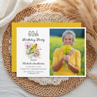 Vintage Birds Kanarische Blume 60. Geburtstag Foto Einladung