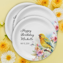 Vintage Birds Kanarische Blume glücklich Geburtsta Pappteller