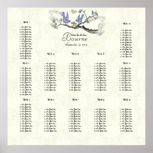 Vintage Birds Lila und Gelb Sitzplan Poster