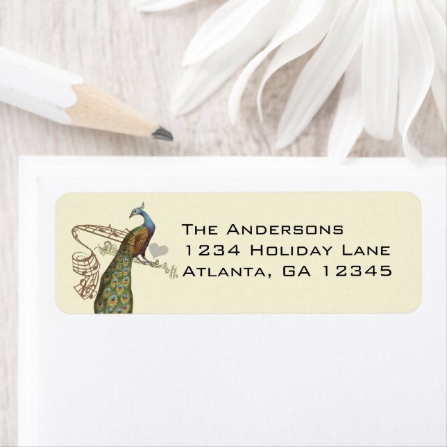 Vintage Birds Musical Peacock Address Labels (Insitu)
