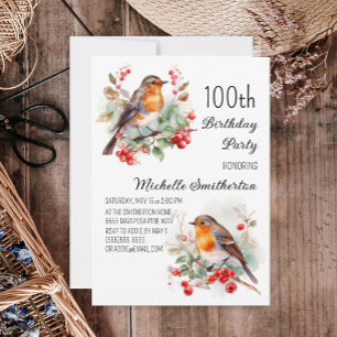 Vintage Birds Robin Redbreast 100. Geburtstag Einladung