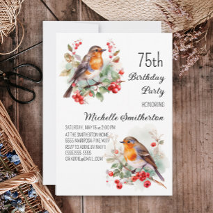 Vintage Birds Robin Redbreast 75. Geburtstag Einladung